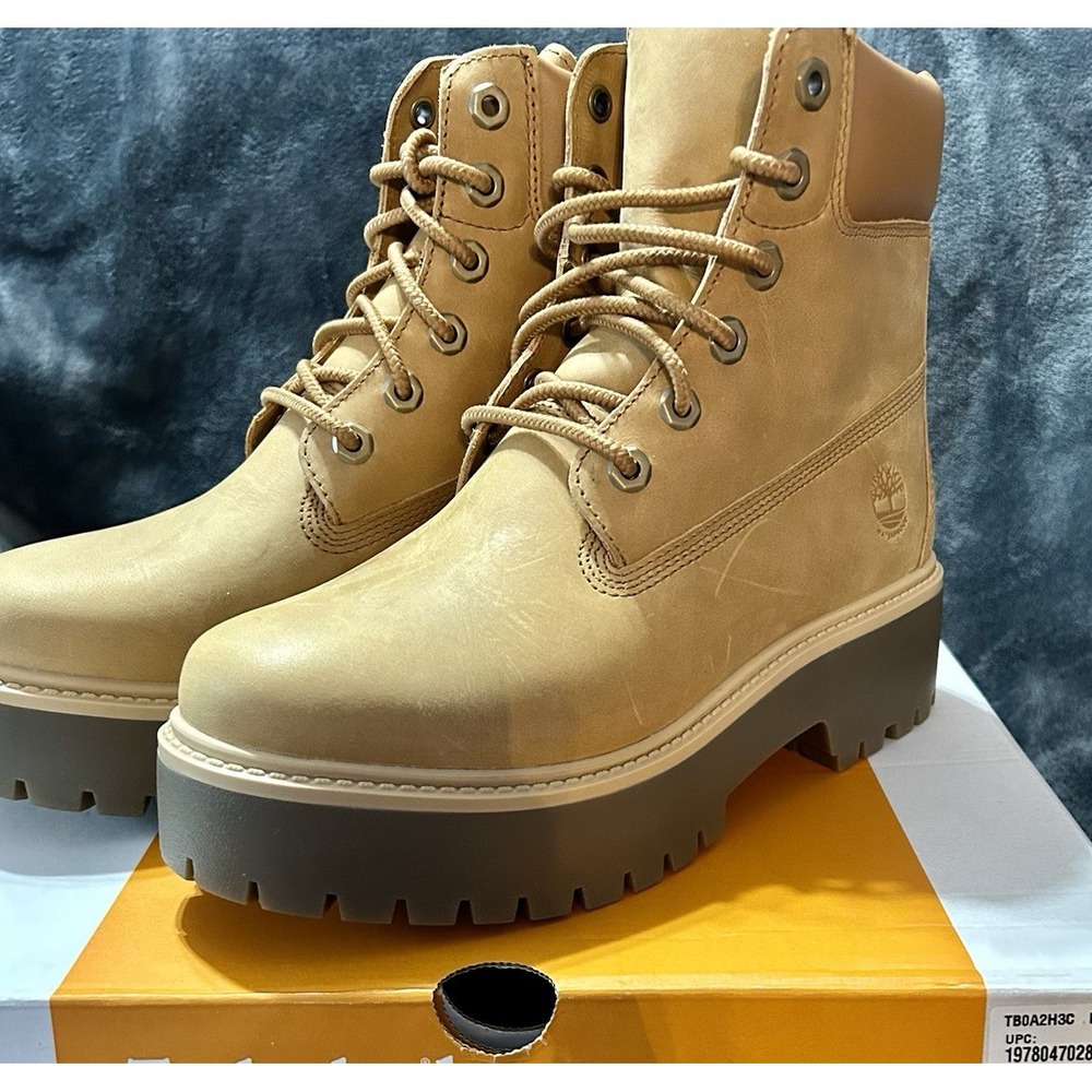 Timberland Womens Stone Street 6" Lace Waterproof Wheat Full Grain Boots-9M